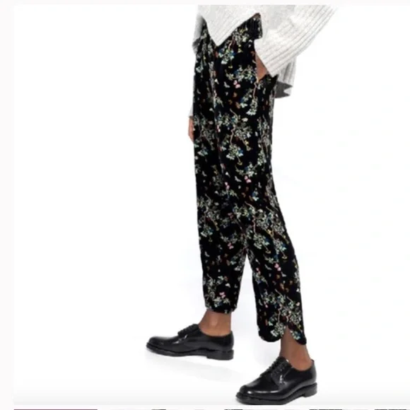 Zadig & Voltaire velour Black Floral Slim-Fit Pants EU40 US8 - Picture 1 of 10